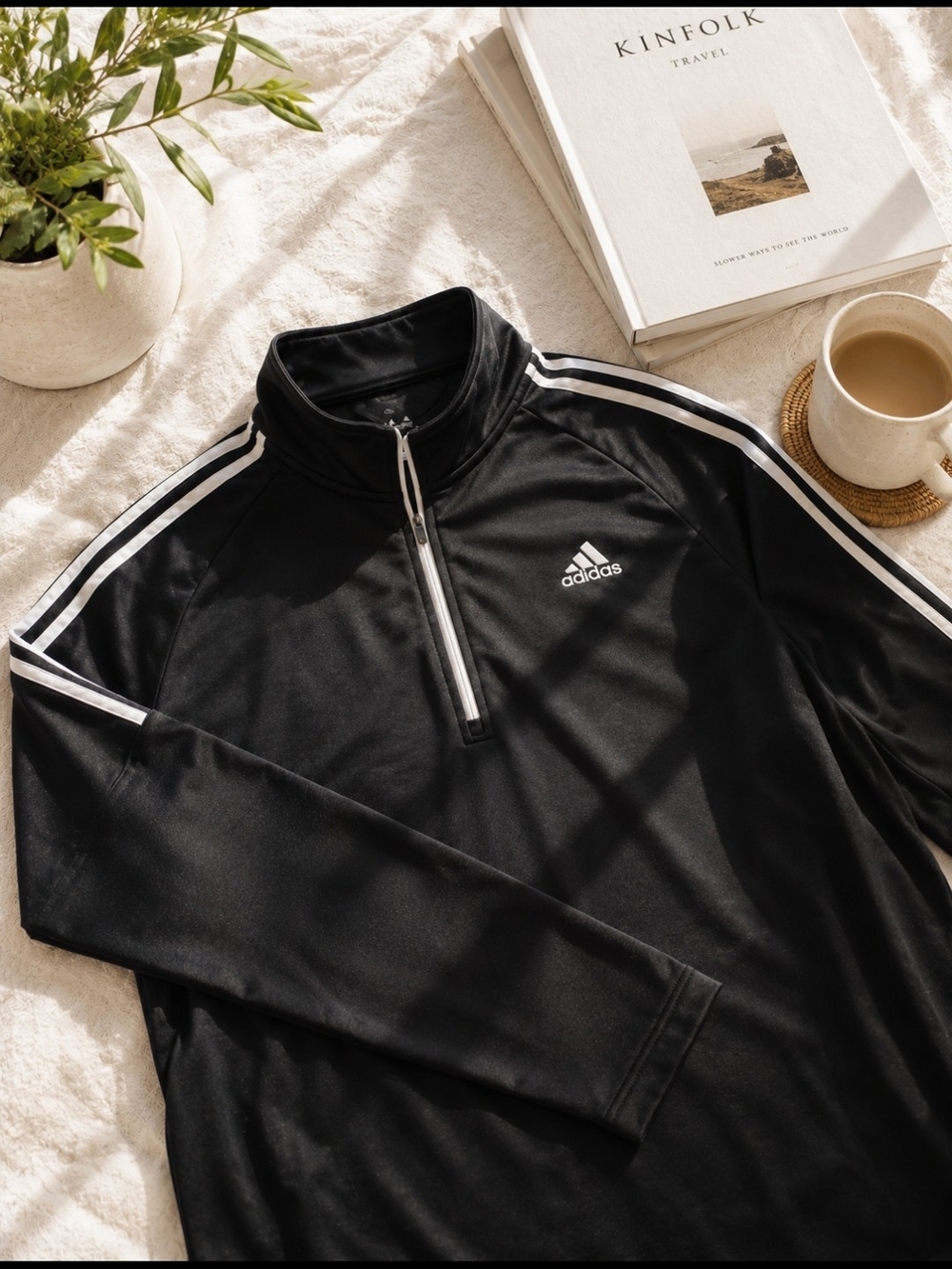 Classic Adidas Quarter-Zip Pullover, 1/4 Zip, Minimalist, Athlete Black & White